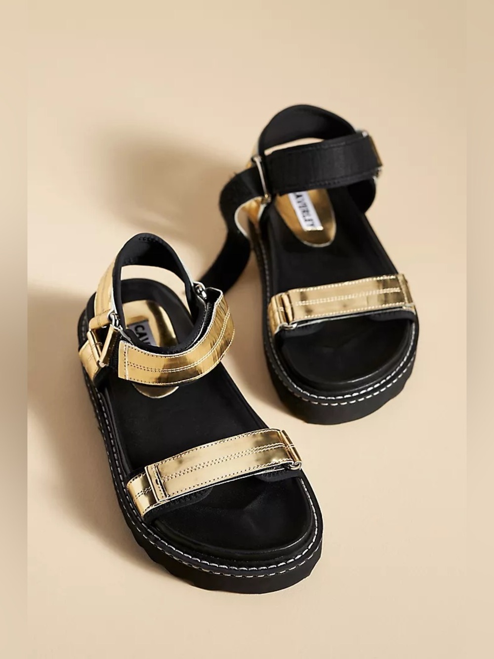 New Caverley x Anthropologie Gold RONI Chunky Platform Sandals Shoes 7/37